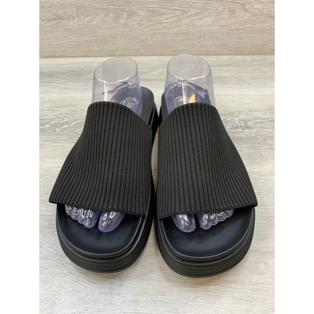 Alegria Women's Black Ribbed Textile Platform Slide Sandals 11.5 Comfort Shoes - Picture 2 of 11